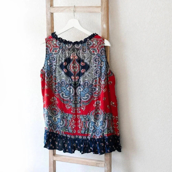 BILA SLEEVELESS SZ XXL PAISLEY FLORAL RUFFLE TASSEL BOHO WESTERN TOP - Picture 4 of 7